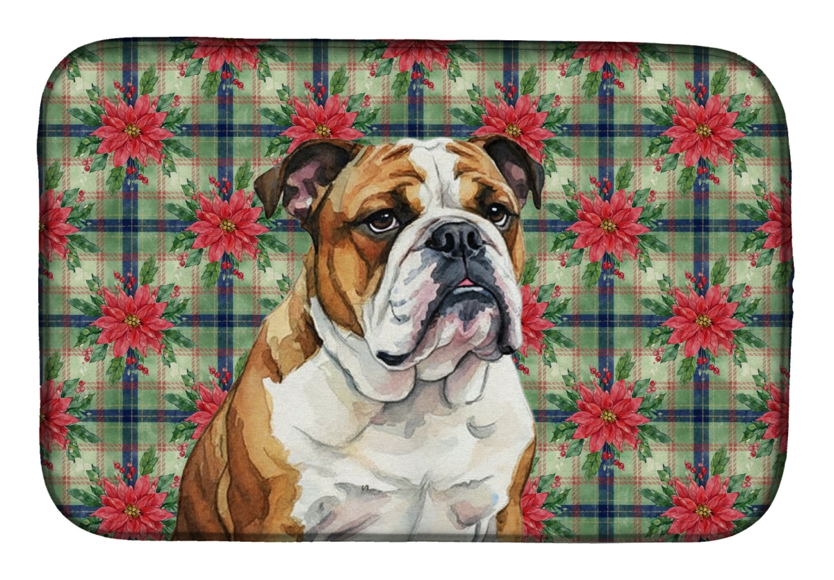 Picture of Carolines Treasures WDK8614DDM Unisex Adult Brindle & White English Bulldog Christmas Poinsettias Dish Drying Mat - 21 x 14 in.