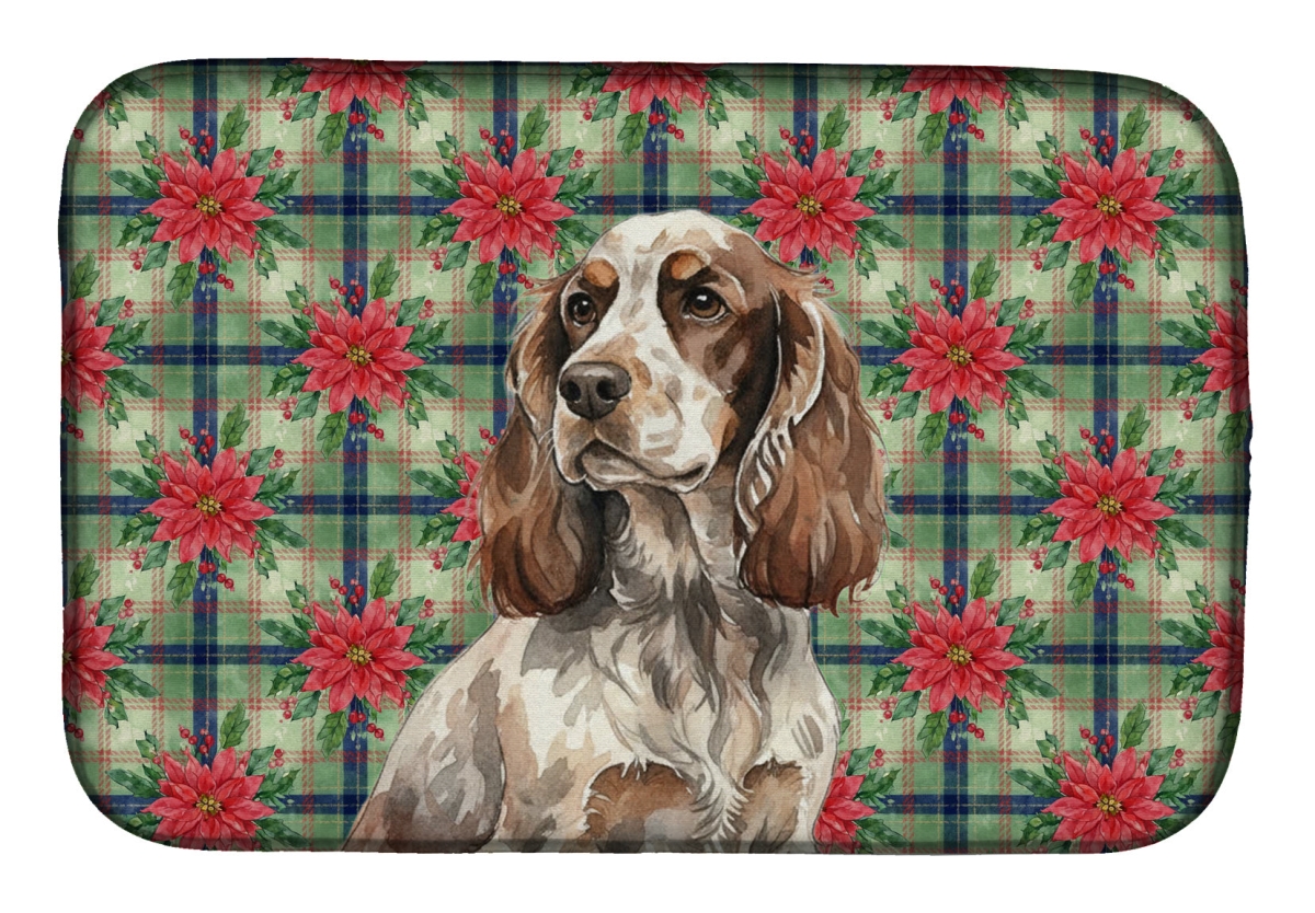 Picture of Carolines Treasures WDK8621DDM Unisex Adult Liver Roan English Cocker Spaniel Christmas Poinsettias Dish Drying Mat - 21 x 14 in.