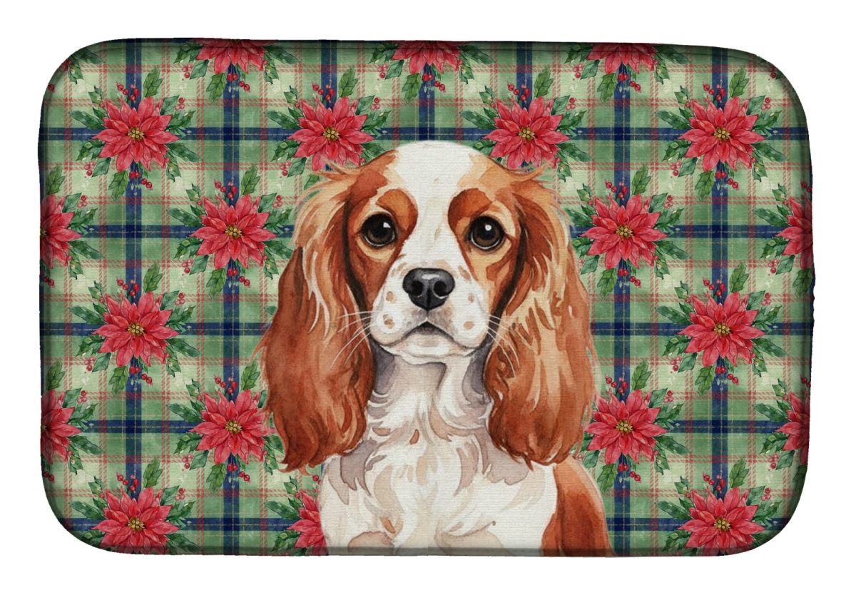 Picture of Carolines Treasures WDK8635DDM Unisex Adult Blenheim English Toy Spaniel Christmas Poinsettias Dish Drying Mat - 21 x 14 in.