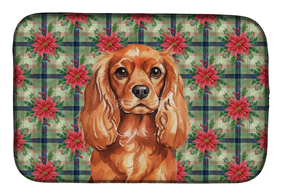 Picture of Carolines Treasures WDK8636DDM Unisex Adult Ruby English Toy Spaniel Christmas Poinsettias Dish Drying Mat - 21 x 14 in.