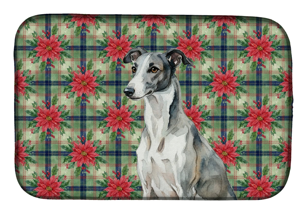 Picture of Carolines Treasures WDK8660DDM Unisex Adult Black & White Greyhound Christmas Poinsettias Dish Drying Mat - 21 x 14 in.