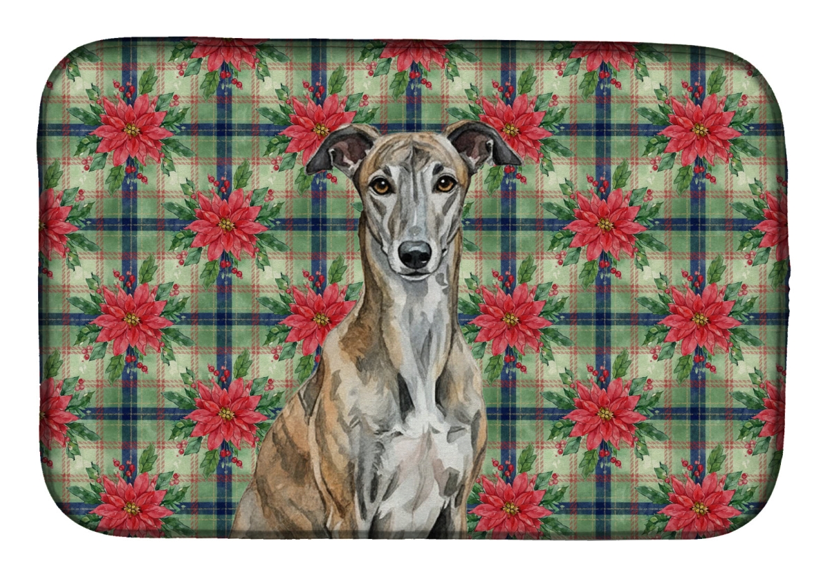 Picture of Carolines Treasures WDK8663DDM Unisex Adult Brindle Greyhound Christmas Poinsettias Dish Drying Mat - 21 x 14 in.