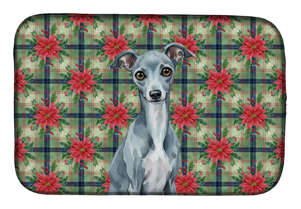 Picture of Carolines Treasures WDK8678DDM Unisex Adult Blue Italian Greyhound Christmas Poinsettias Dish Drying Mat - 21 x 14 in.