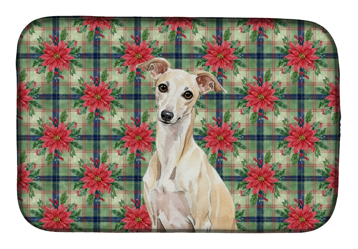 Picture of Carolines Treasures WDK8679DDM Unisex Adult Cream Italian Greyhound Christmas Poinsettias Dish Drying Mat - 21 x 14 in.