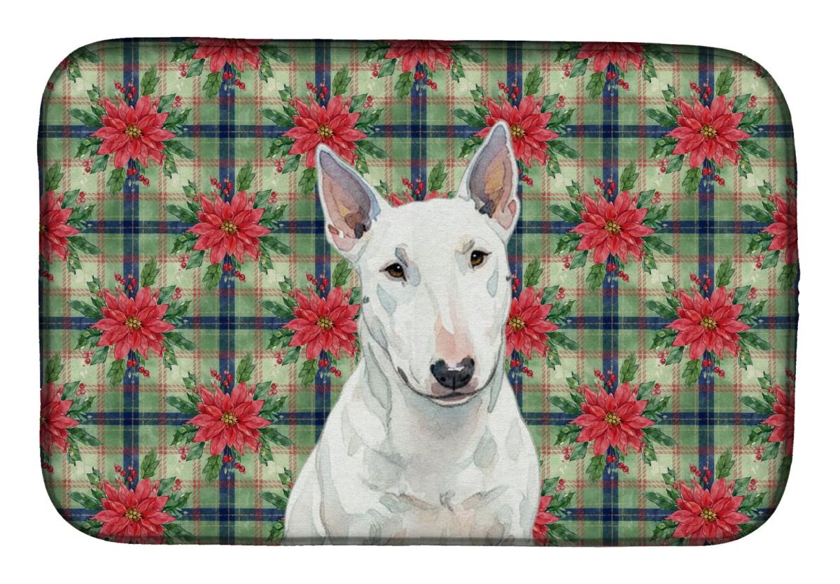 Picture of Carolines Treasures WDK8713DDM Unisex Adult White Miniature Bull Terrier Christmas Poinsettias Dish Drying Mat - 21 x 14 in.