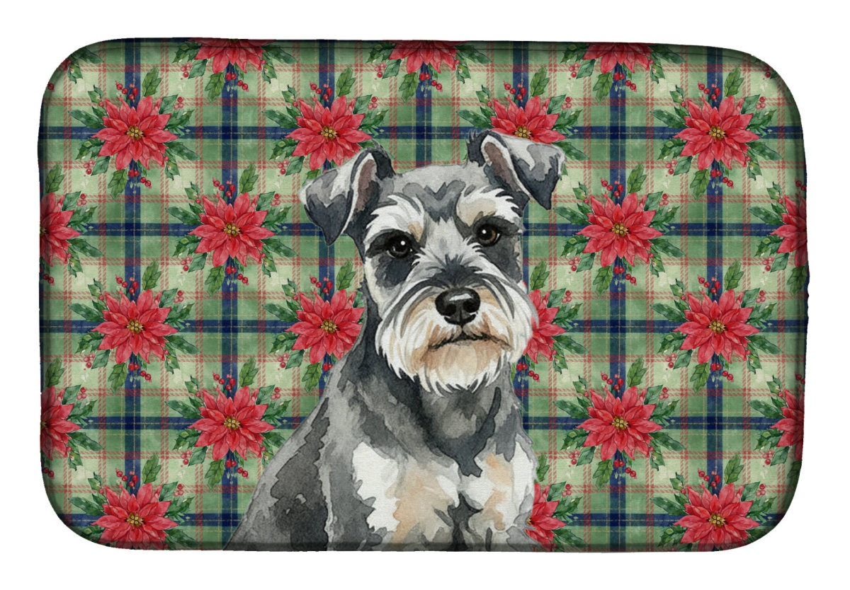 Picture of Carolines Treasures WDK8719DDM Unisex Adult Miniature Schnauzer Christmas Poinsettias Dish Drying Mat - 21 x 14 in.