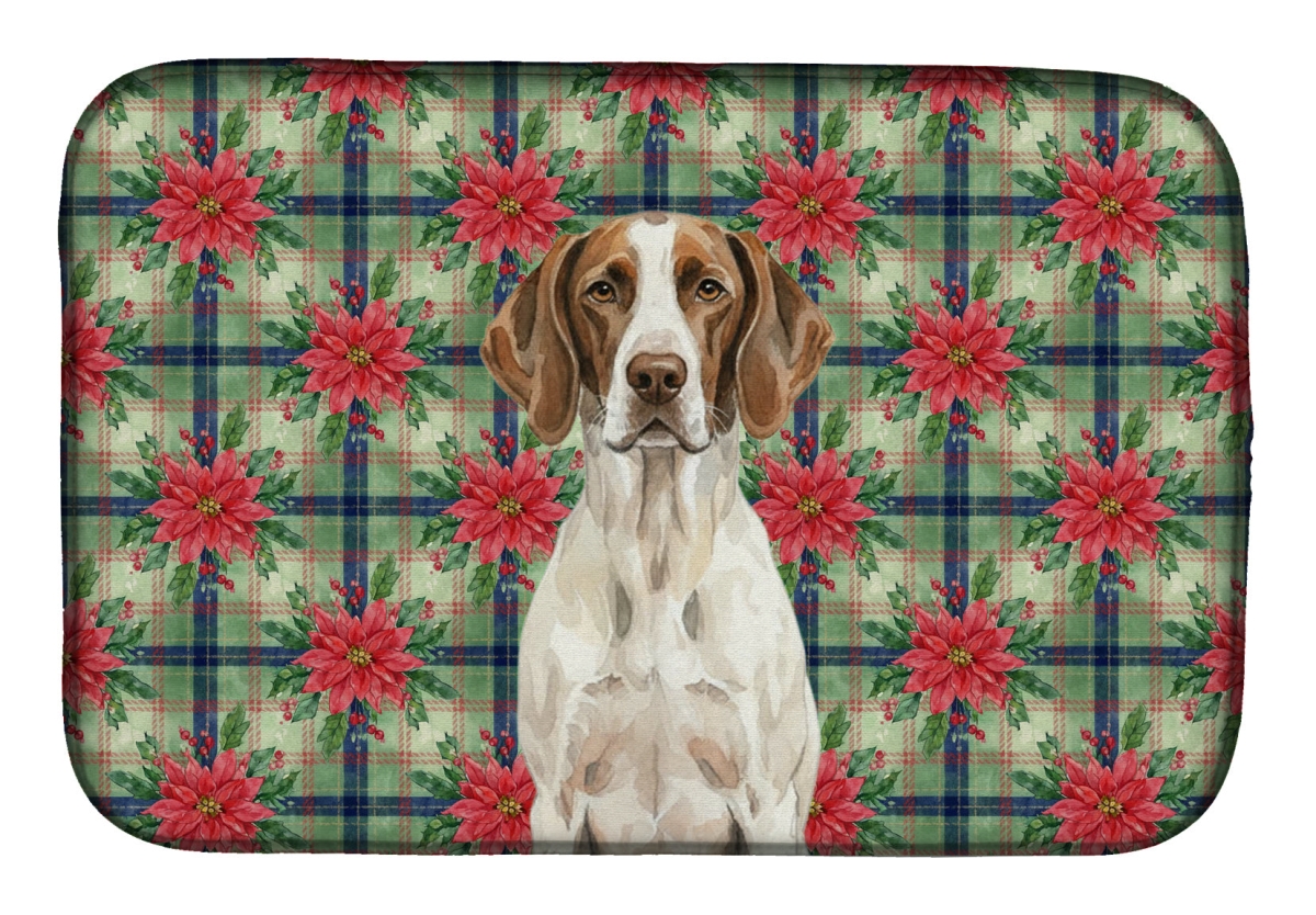 Picture of Carolines Treasures WDK8755DDM Unisex Adult Liver & White Pointer Christmas Poinsettias Dish Drying Mat - 21 x 14 in.