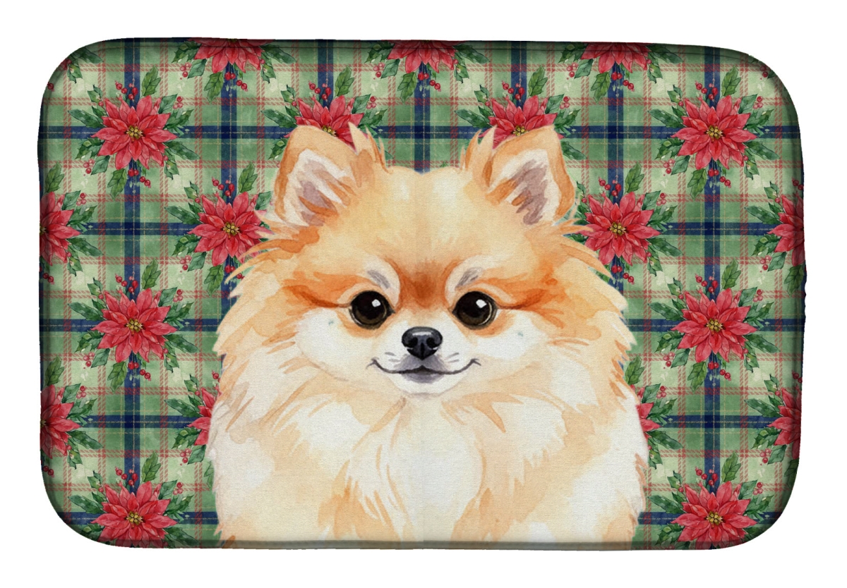 Picture of Carolines Treasures WDK8761DDM Unisex Adult Pomeranian Christmas Poinsettias Dish Drying Mat - 21 x 14 in.