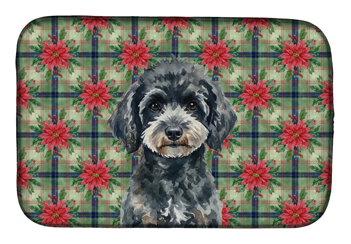 Picture of Carolines Treasures WDK8764DDM Unisex Adult Miniature Black Poodle Christmas Poinsettias Dish Drying Mat - 21 x 14 in.