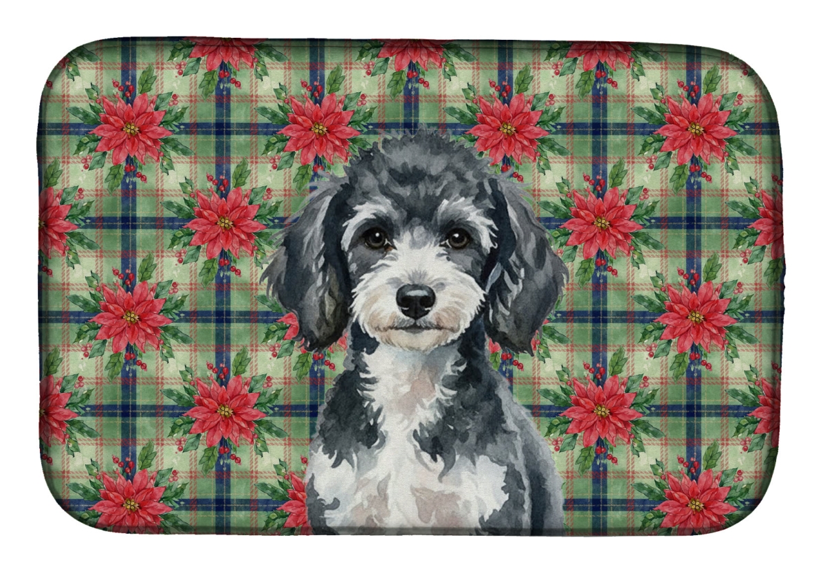 Picture of Carolines Treasures WDK8765DDM Unisex Adult Miniature Parti Poodle Christmas Poinsettias Dish Drying Mat - 21 x 14 in.