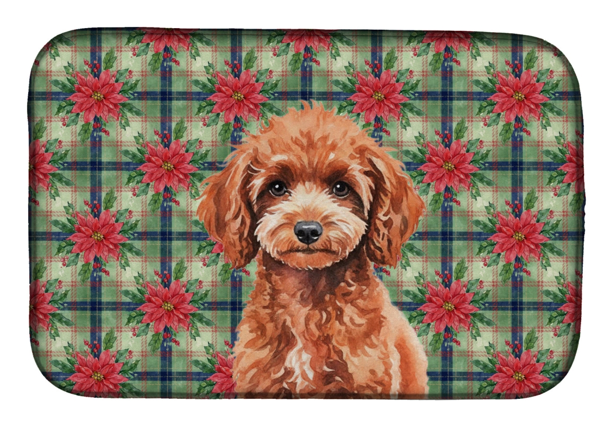 Picture of Carolines Treasures WDK8766DDM Unisex Adult Miniature Red Poodle Christmas Poinsettias Dish Drying Mat - 21 x 14 in.