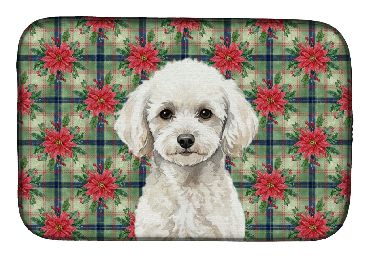 Picture of Carolines Treasures WDK8777DDM Unisex Adult Toy White Poodle Christmas Poinsettias Dish Drying Mat - 21 x 14 in.