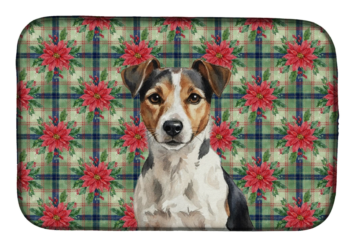 Picture of Carolines Treasures WDK8788DDM Unisex Adult Tricolor Russell Terrier Christmas Poinsettias Dish Drying Mat - 21 x 14 in.