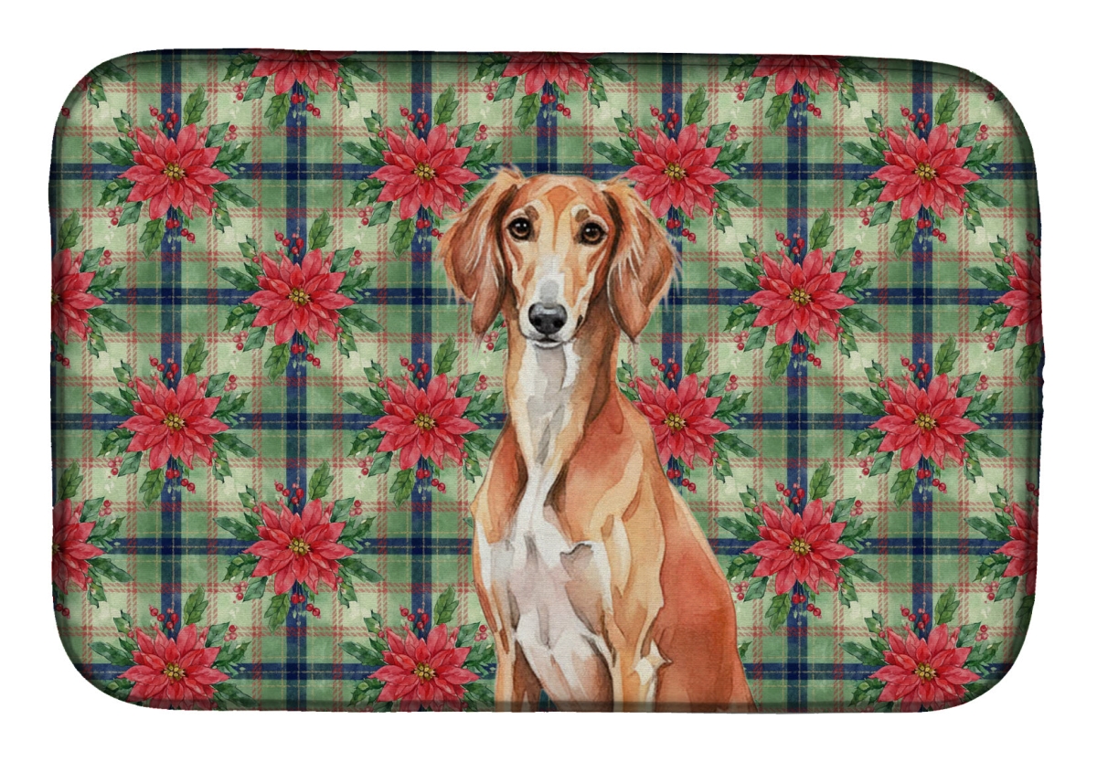 Picture of Carolines Treasures WDK8797DDM Unisex Adult Red Saluki Christmas Poinsettias Dish Drying Mat - 21 x 14 in.