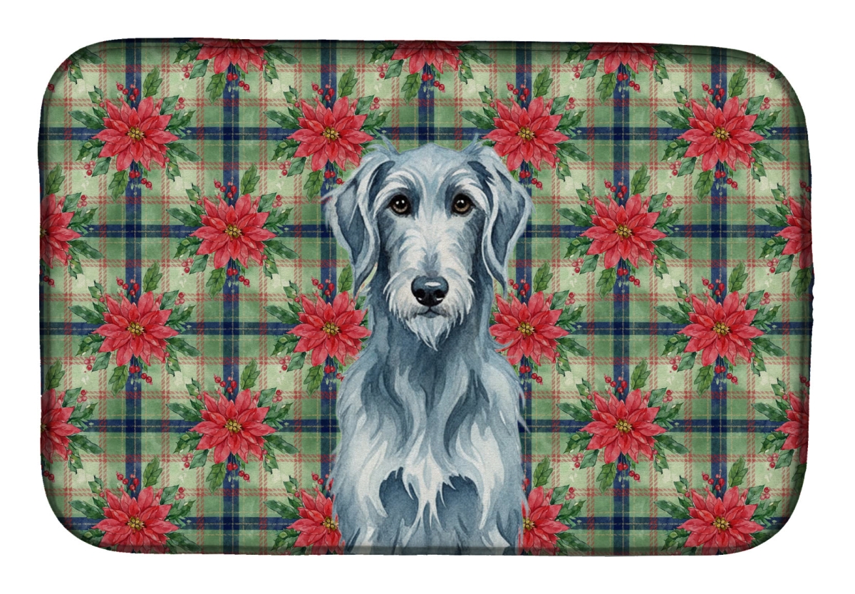 Picture of Carolines Treasures WDK8802DDM Unisex Adult Blue-Gray Scottish Deerhound Christmas Poinsettias Dish Drying Mat - 21 x 14 in.
