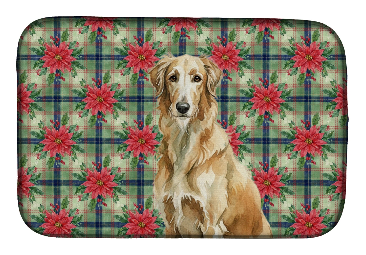 Picture of Carolines Treasures WDK8804DDM Unisex Adult Wheaten Scottish Deerhound Christmas Poinsettias Dish Drying Mat - 21 x 14 in.