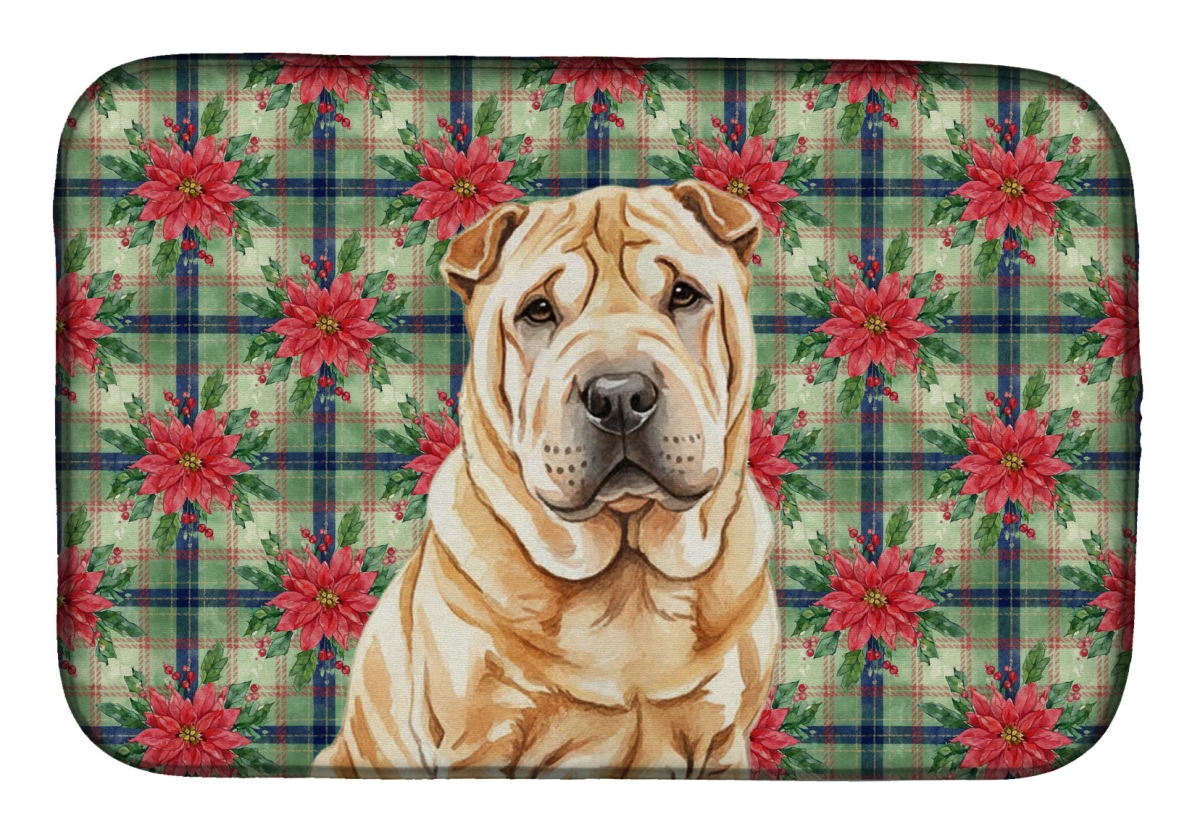 Picture of Carolines Treasures WDK8809DDM Unisex Adult Red Shar Pei Christmas Poinsettias Dish Drying Mat - 21 x 14 in.