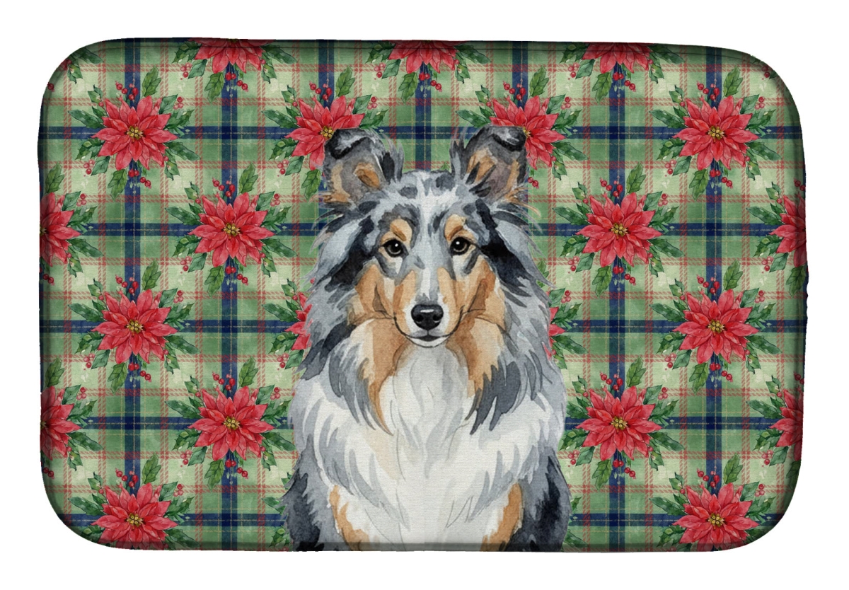 Picture of Carolines Treasures WDK8811DDM Unisex Adult Blue Merle Sheltie Christmas Poinsettias Dish Drying Mat - 21 x 14 in.