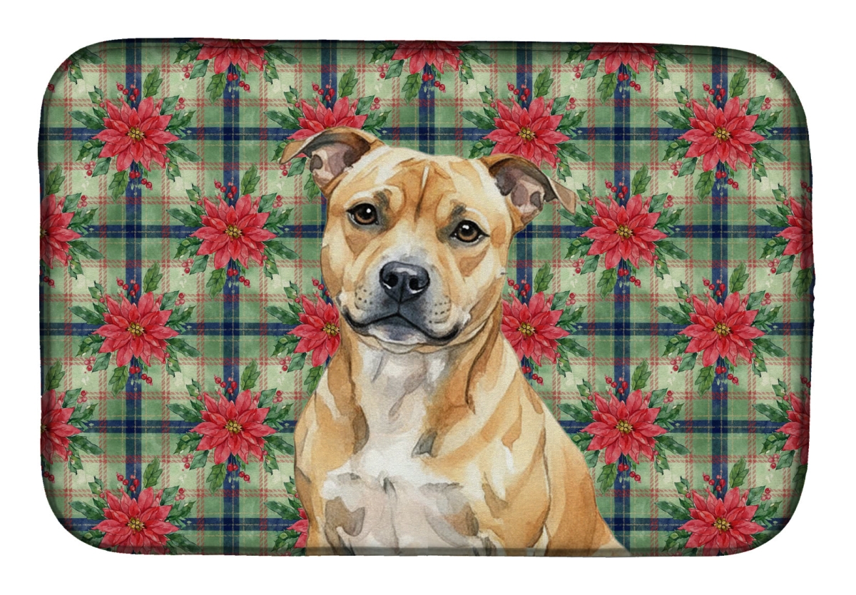 Picture of Carolines Treasures WDK8830DDM Unisex Adult Fawn Staffordshire Bull Terrier Christmas Poinsettias Dish Drying Mat - 21 x 14 in.