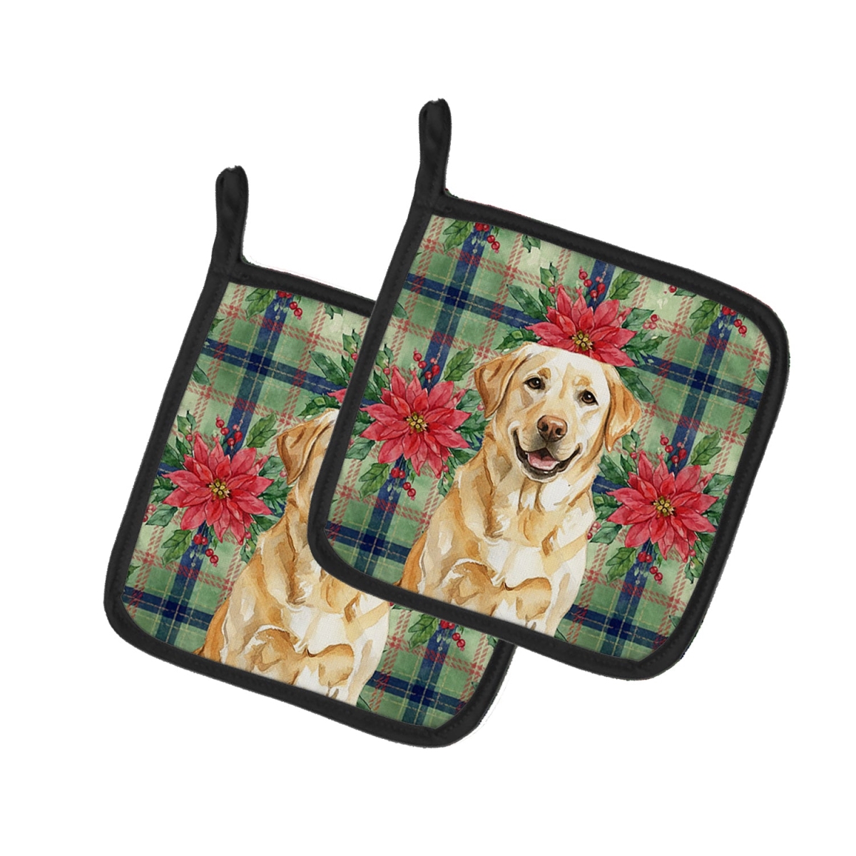 Picture of Carolines Treasures WDK8694PTHD Unisex Adult Yellow Labrador Retriever Christmas Poinsettias Pot Holders - 7.5 x 7.5 in. - Set of 2