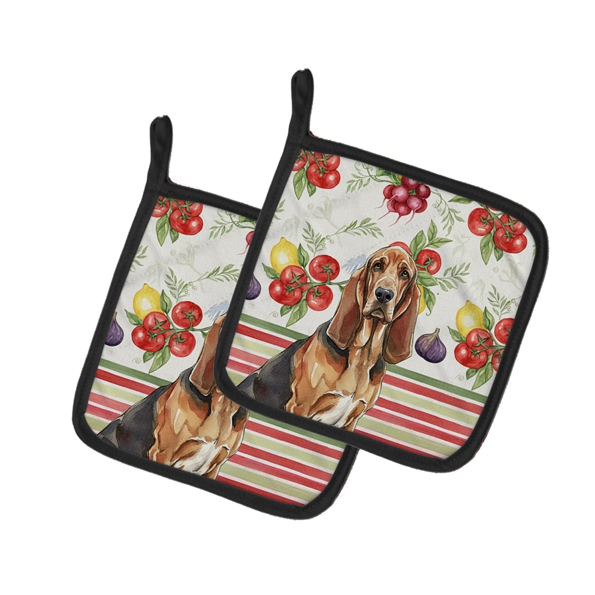 Picture of Carolines Treasures WDK8118PTHD Unisex Adult Liver & Tan Bloodhound Vegetables Pot Holders - 7.5 x 7.5 in. - Set of 2
