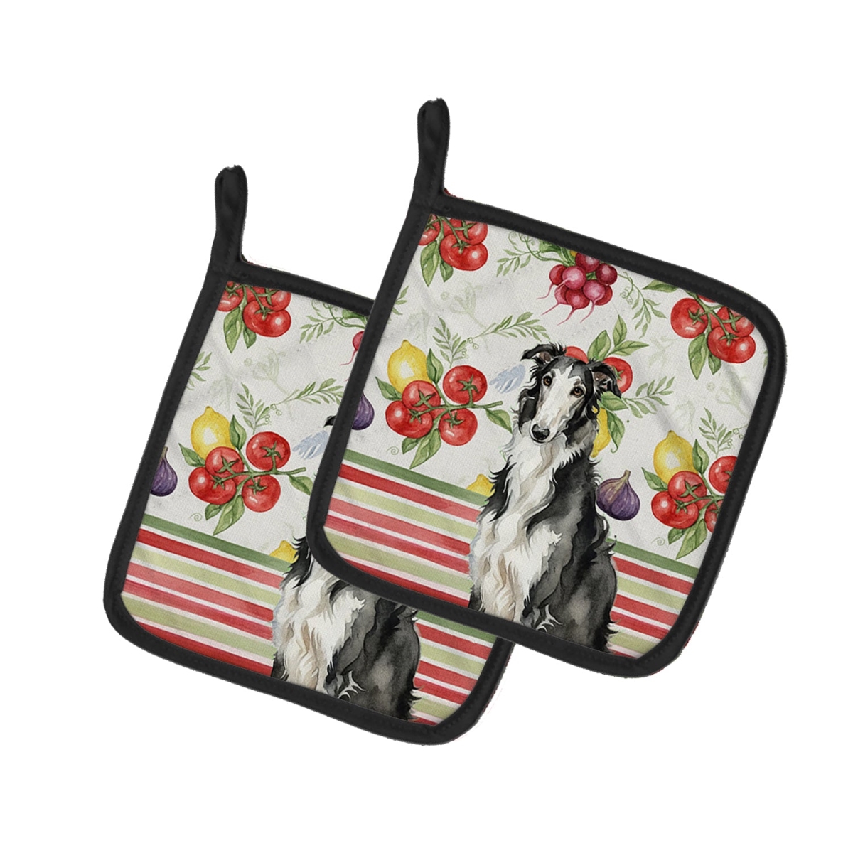 Picture of Carolines Treasures WDK8129PTHD Unisex Adult Black & White Borzoi Vegetables Pot Holders - 7.5 x 7.5 in. - Set of 2