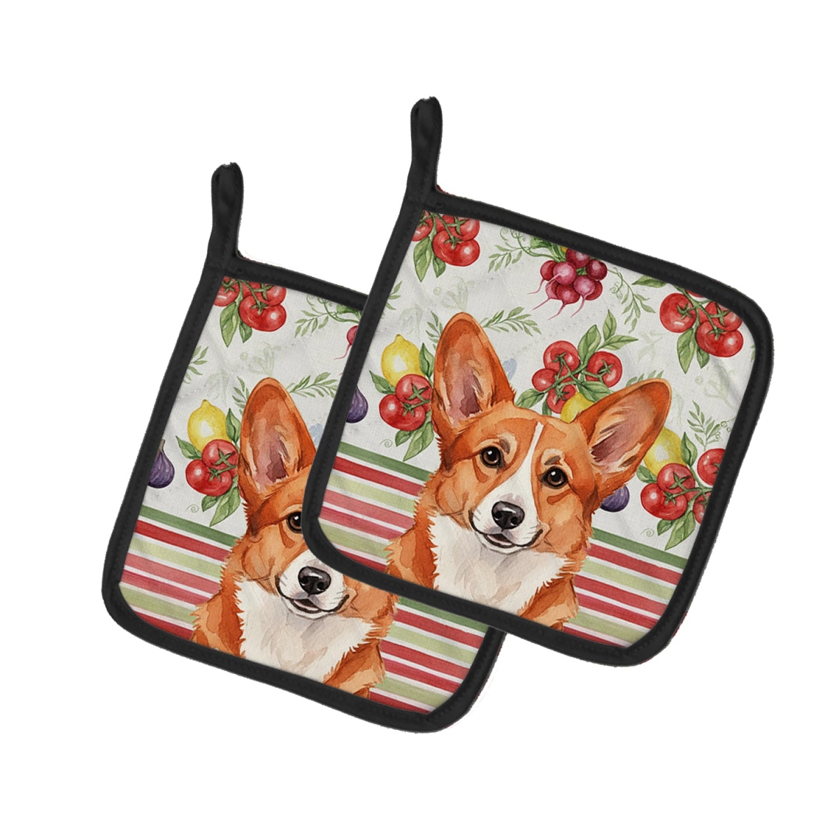 Picture of Carolines Treasures WDK8161PTHD Unisex Adult Red Cardigan Welsh Corgi Vegetables Pot Holders - 7.5 x 7.5 in. - Set of 2