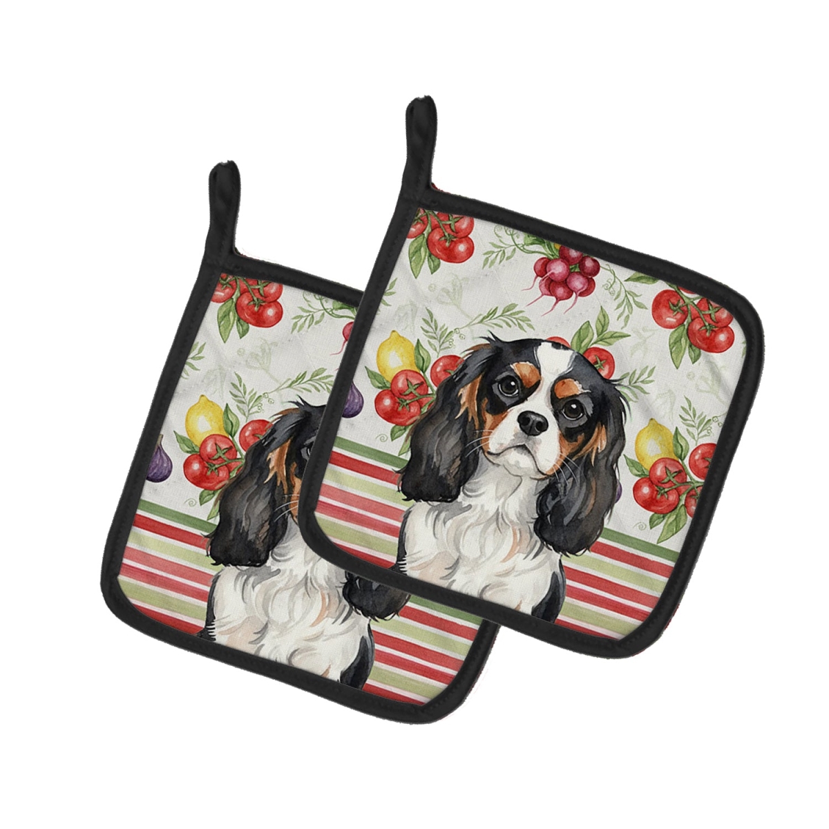 Picture of Carolines Treasures WDK8165PTHD Unisex Adult Tricolor Cavalier Spaniel Vegetables Pot Holders - 7.5 x 7.5 in. - Set of 2