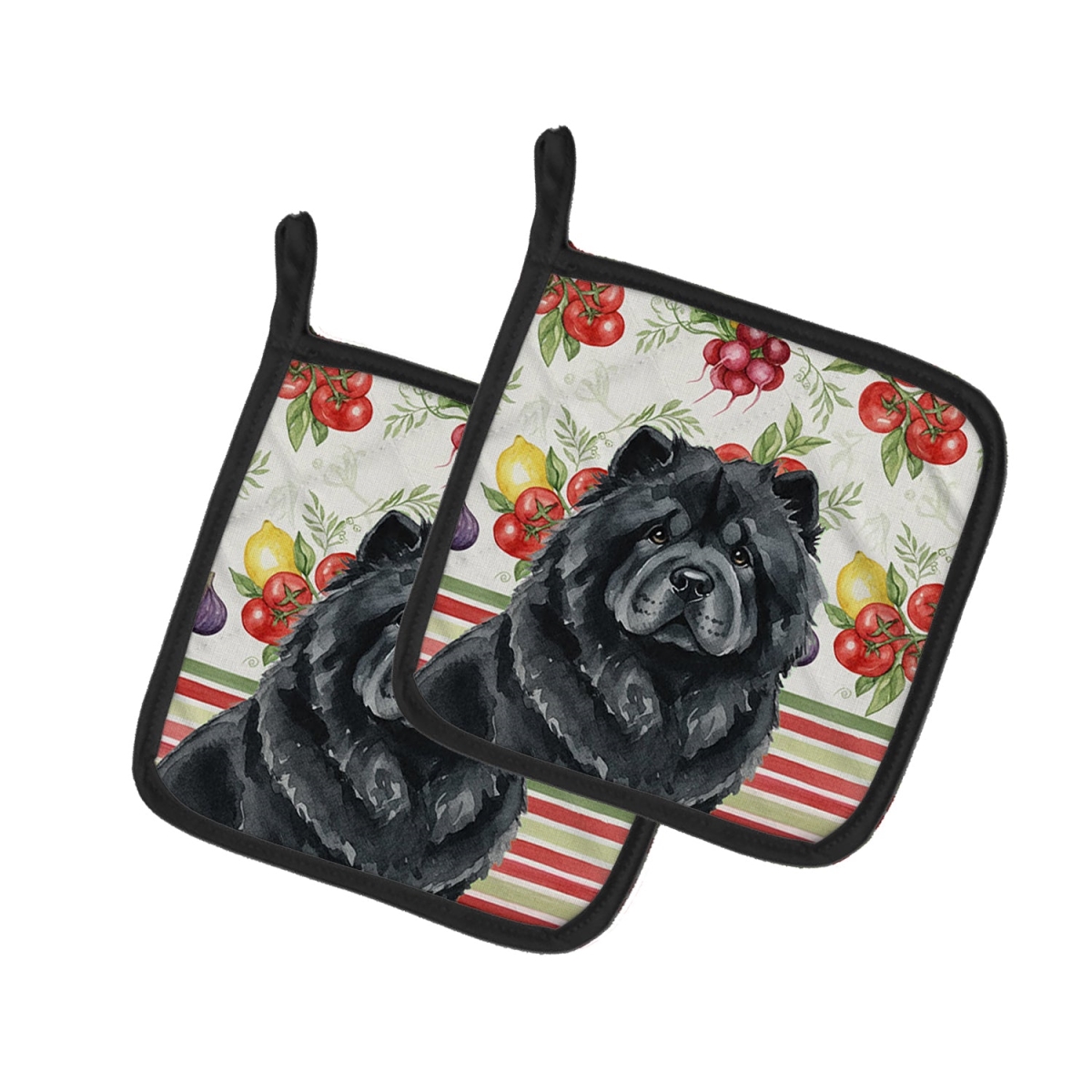 Picture of Carolines Treasures WDK8177PTHD Unisex Adult Black Chow Chow Vegetables Pot Holders - 7.5 x 7.5 in. - Set of 2