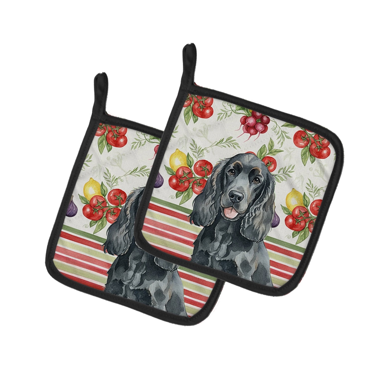 Picture of Carolines Treasures WDK8181PTHD Unisex Adult Black Cocker Spaniel Vegetables Pot Holders - 7.5 x 7.5 in. - Set of 2