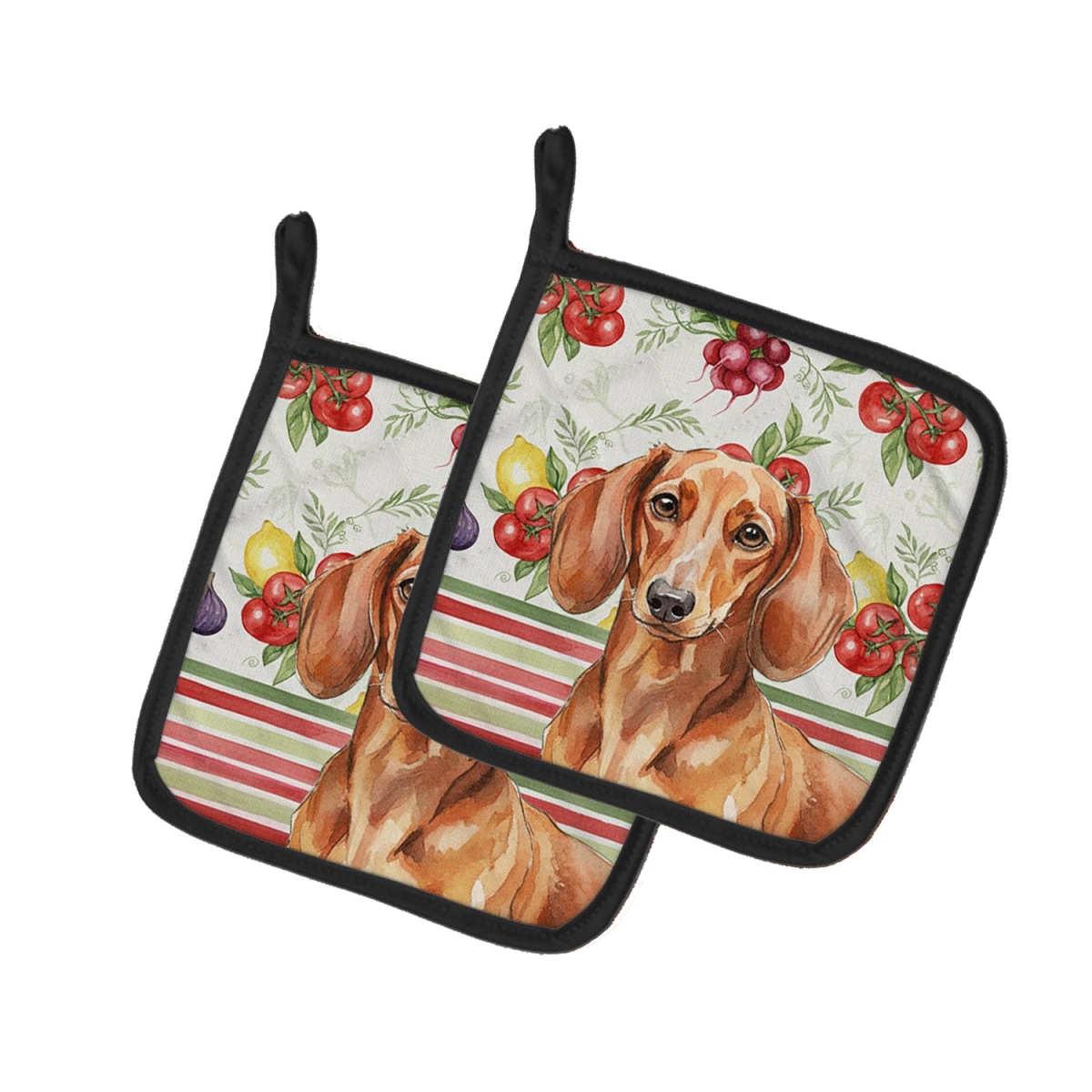 Picture of Carolines Treasures WDK8200PTHD Unisex Adult Red Brown Dachshund Vegetables Pot Holders - 7.5 x 7.5 in. - Set of 2