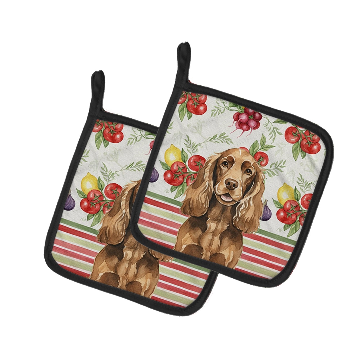 Picture of Carolines Treasures WDK8220PTHD Unisex Adult Liver English Cocker Spaniel Vegetables Pot Holders - 7.5 x 7.5 in. - Set of 2