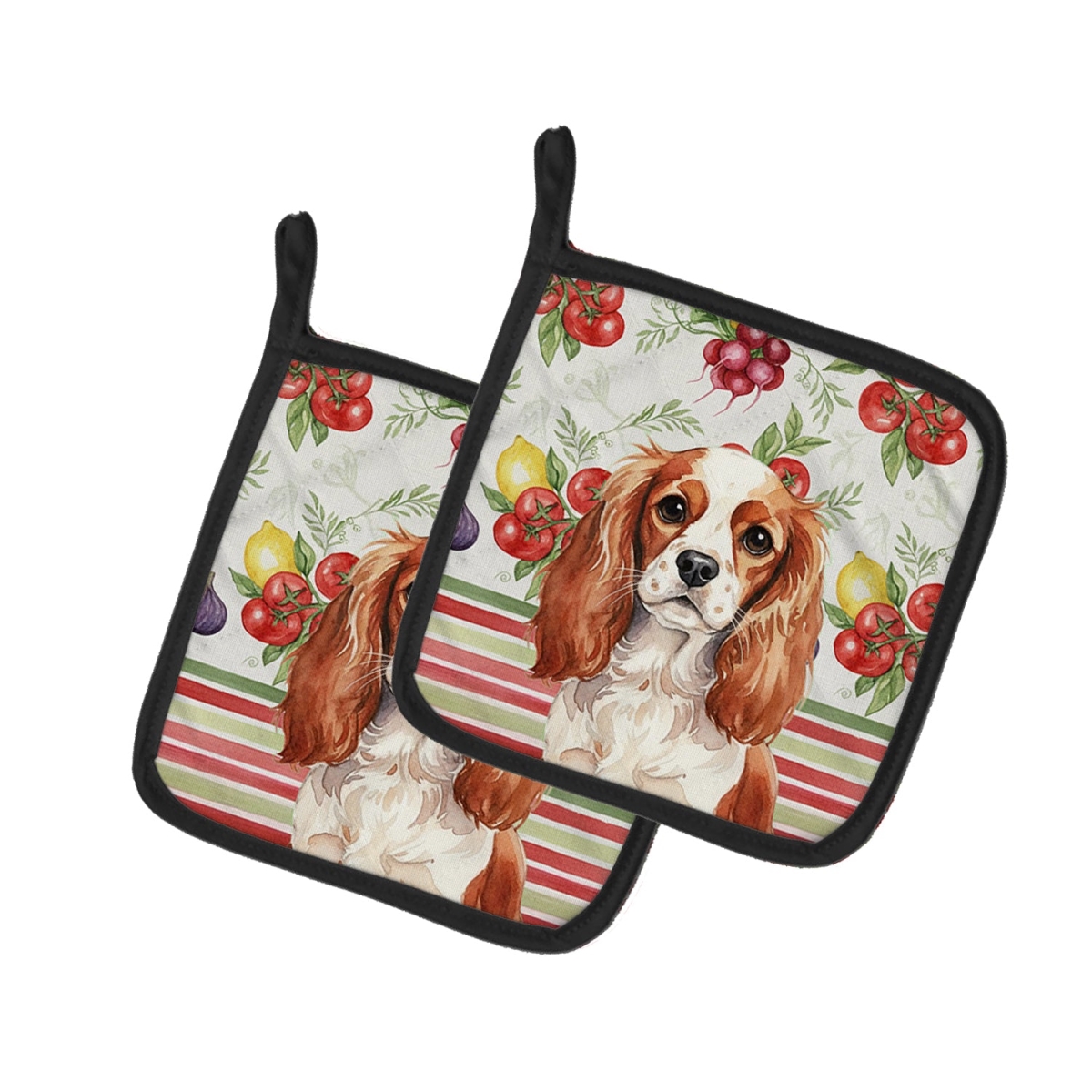 Picture of Carolines Treasures WDK8235PTHD Unisex Adult Blenheim English Toy Spaniel Vegetables Pot Holders - 7.5 x 7.5 in. - Set of 2