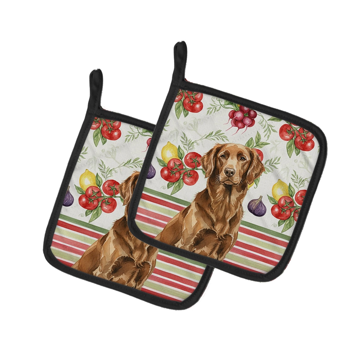 Picture of Carolines Treasures WDK8239PTHD Unisex Adult Liver Flat-Coated Retriever Vegetables Pot Holders - 7.5 x 7.5 in. - Set of 2