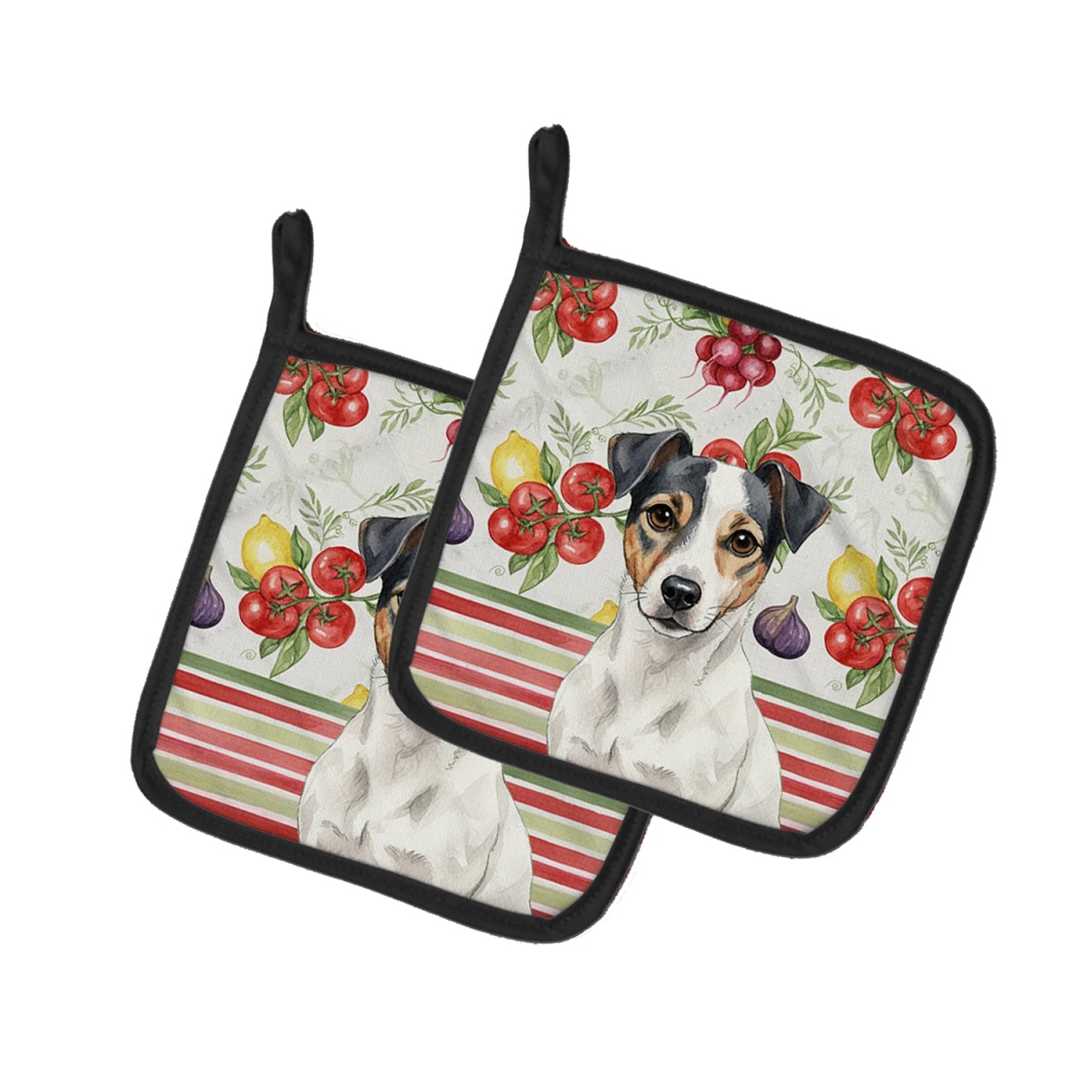 Picture of Carolines Treasures WDK8282PTHD Unisex Adult White & Black Jack Russell Terrier Vegetables Pot Holders - 7.5 x 7.5 in. - Set of 2