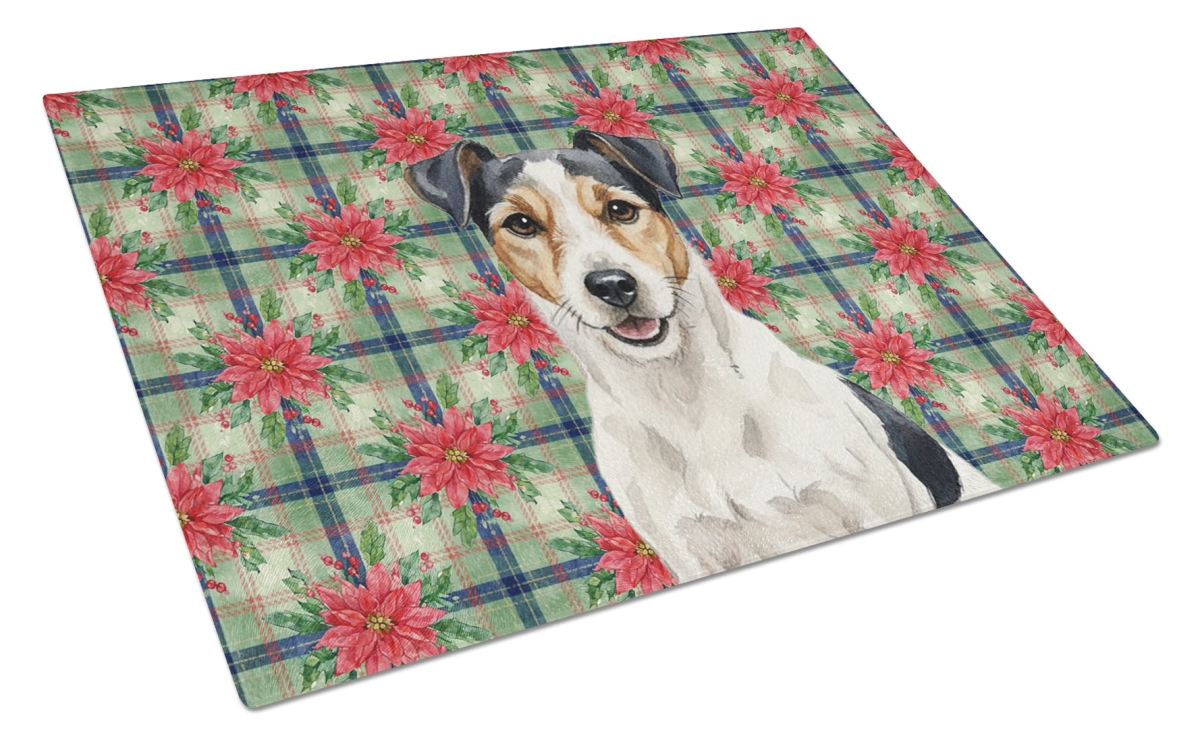 Picture of Carolines Treasures WDK8746LCB Unisex Adult Parson Russell Terrier Christmas Poinsettias Glass Cutting Board - 15 x 12 in.