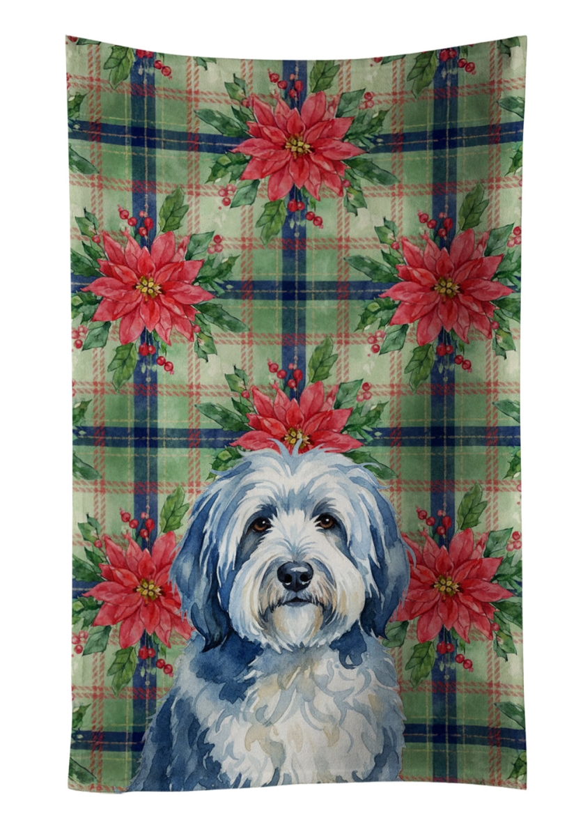 WDK8736KTWL Unisex Adult Blue & White Old English Sheepdog Christmas Poinsettias Kitchen Towel - 25 x 15 in.