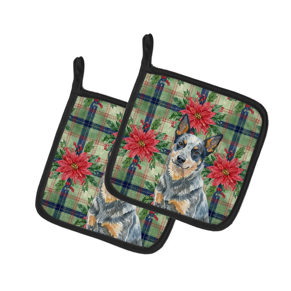 Picture of Carolines Treasures WDK8487PTHD Unisex Adult Blue Heeler Australian Cattle Dog Christmas Poinsettias Pot Holders - 7.5 x 7.5 in. - Set of 2