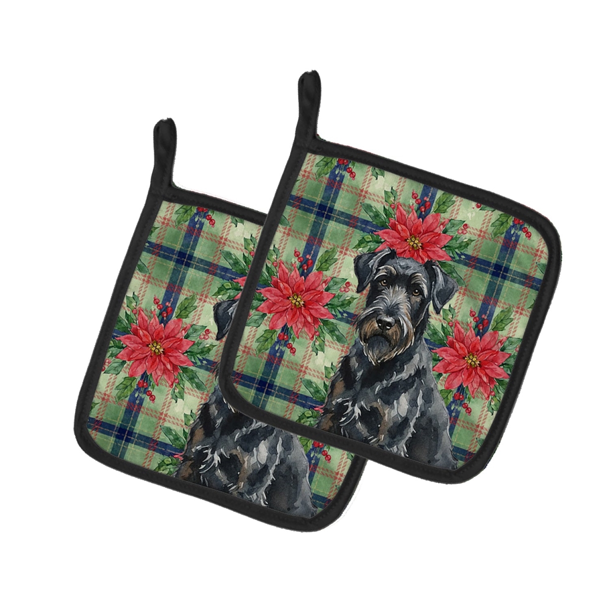 Picture of Carolines Treasures WDK8516PTHD Unisex Adult Black Russian Terrier Christmas Poinsettias Pot Holders - 7.5 x 7.5 in. - Set of 2