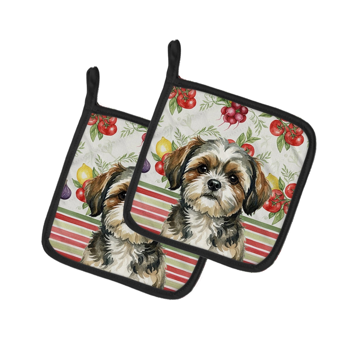 Picture of Carolines Treasures WDK8417PTHD Unisex Adult Brindle Shih Tzu Vegetables Pot Holders - 7.5 x 7.5 in. - Set of 2