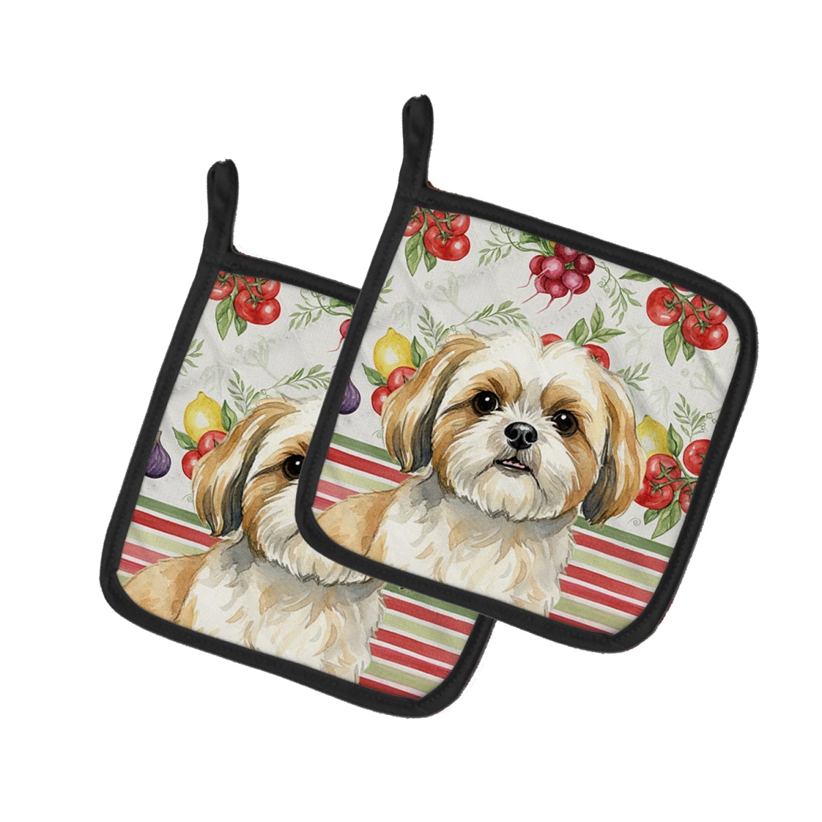 Picture of Carolines Treasures WDK8418PTHD Unisex Adult Gold & White Shih Tzu Vegetables Pot Holders - 7.5 x 7.5 in. - Set of 2