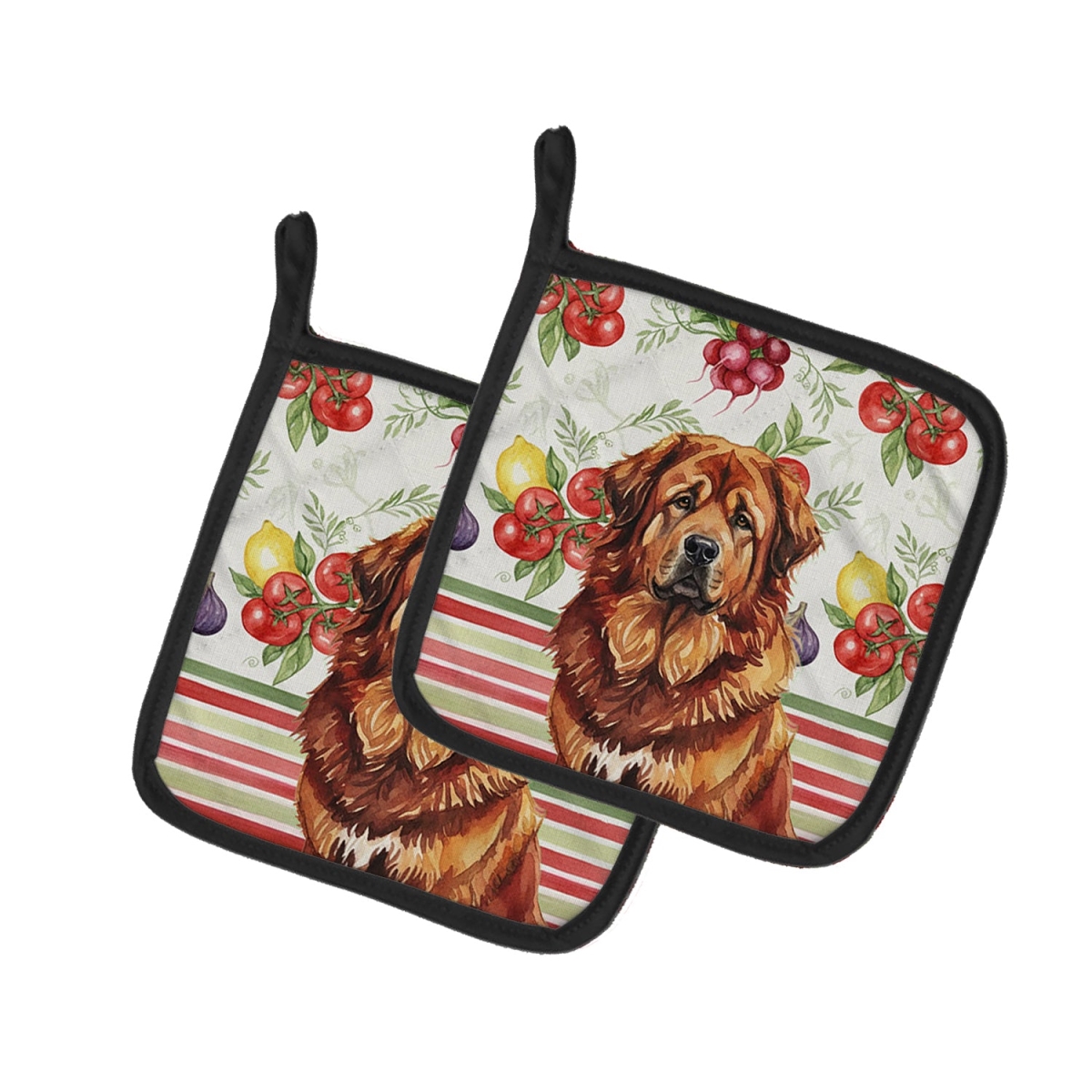 Picture of Carolines Treasures WDK8436PTHD Unisex Adult Red Gold Tibetan Mastiff Vegetables Pot Holders - 7.5 x 7.5 in. - Set of 2