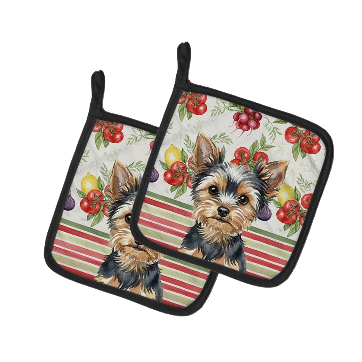Picture of Carolines Treasures WDK8463PTHD Unisex Adult Black & Tan Yorkshire Terrier Vegetables Pot Holders - 7.5 x 7.5 in. - Set of 2
