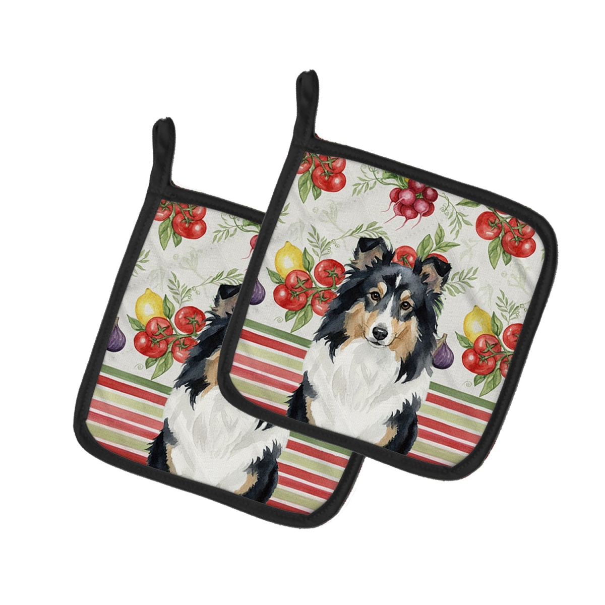 Picture of Carolines Treasures WDK8410PTHD Unisex Adult Tricolor Sheltie Vegetables Pot Holders - 7.5 x 7.5 in. - Set of 2