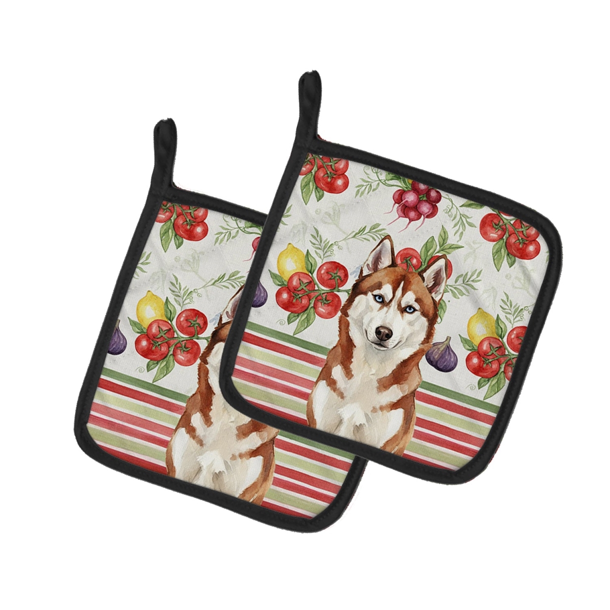 Picture of Carolines Treasures WDK8422PTHD Unisex Adult Red & White Siberian Husky Vegetables Pot Holders - 7.5 x 7.5 in. - Set of 2