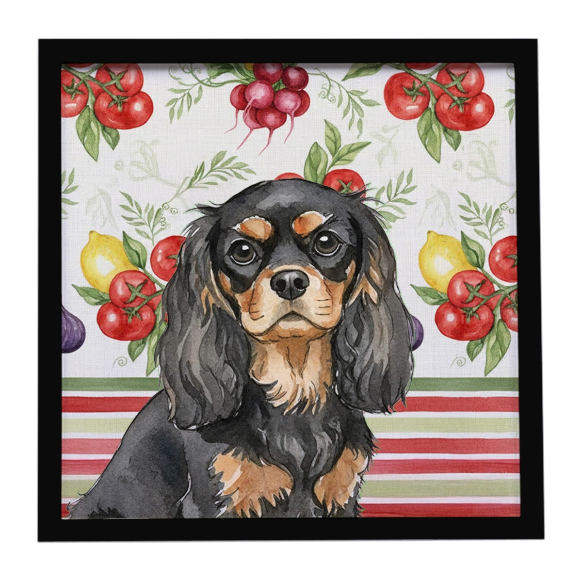 WDK8162MFP88 Unisex Black & Tan Cavalier Spaniel Vegetables Framed Metal Print - 8 x 8 in.