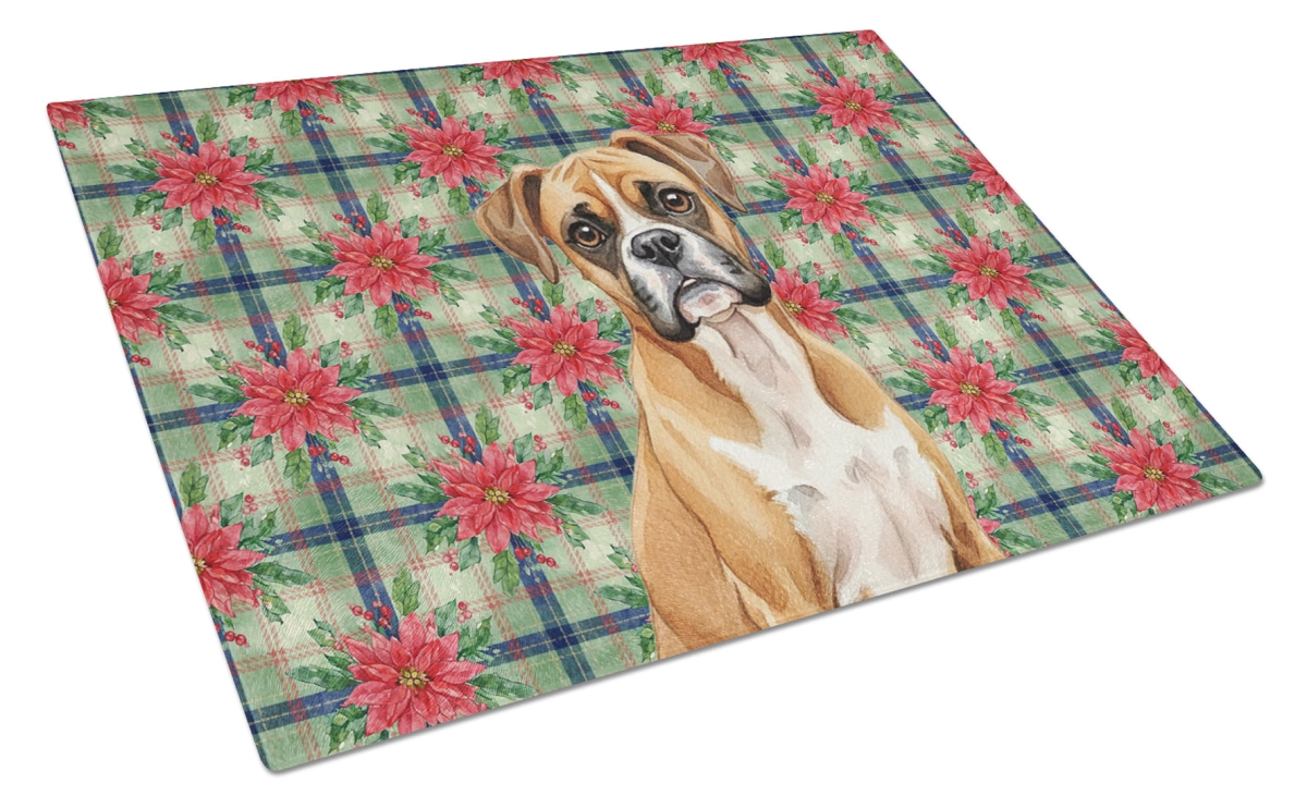 Picture of Carolines Treasures WDK8536LCB Unisex Adult Boxer Christmas Poinsettias Glass Cutting Board - 15 x 12 in.