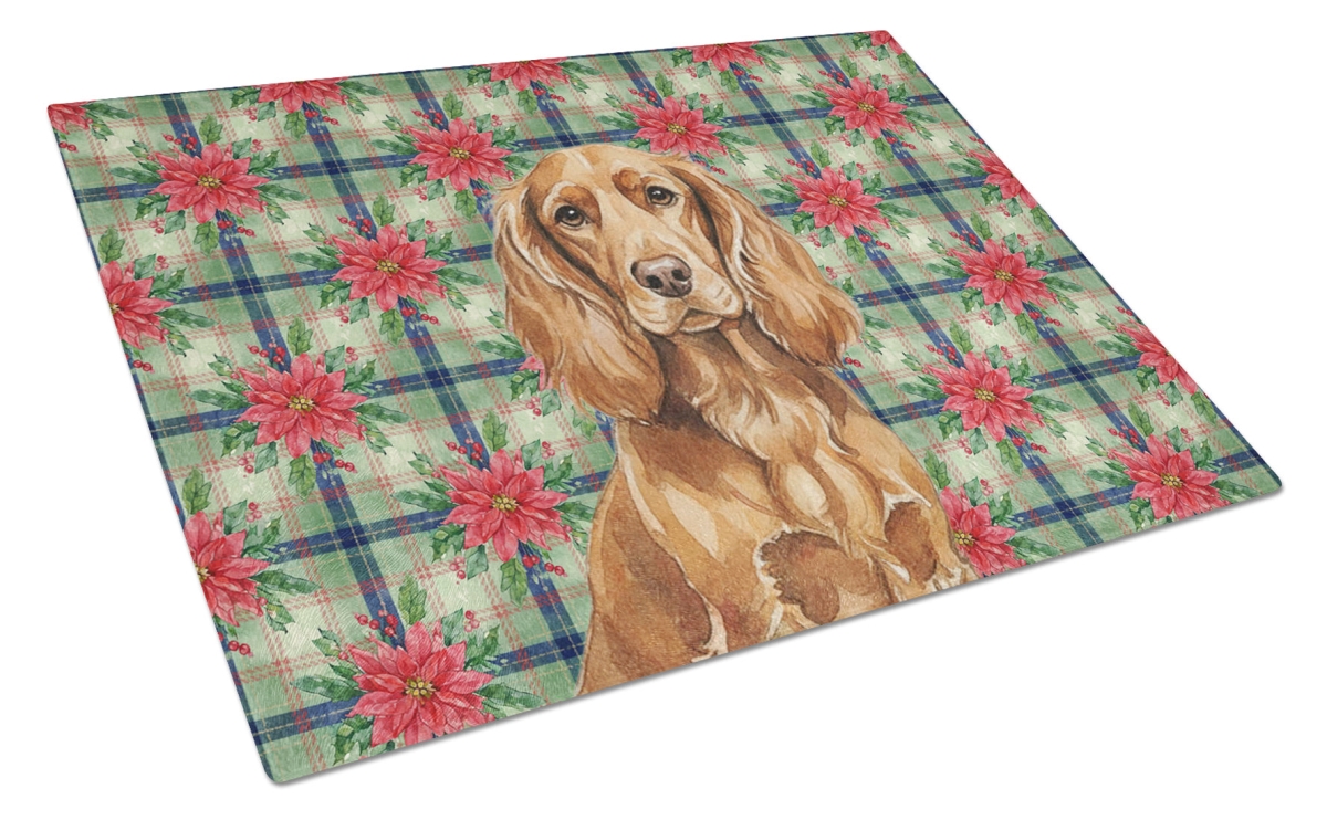 Picture of Carolines Treasures WDK8538LCB Unisex Adult Boykin Spaniel Christmas Poinsettias Glass Cutting Board - 15 x 12 in.