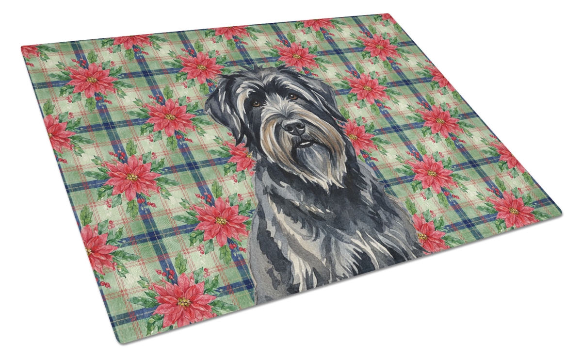 Picture of Carolines Treasures WDK8533LCB Unisex Adult Bouvier Des Flandres Christmas Poinsettias Glass Cutting Board - 15 x 12 in.