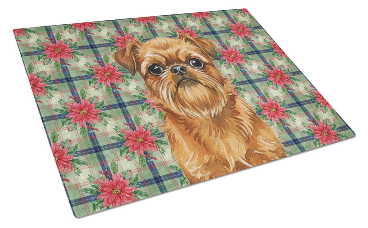 Picture of Carolines Treasures WDK8546LCB Unisex Adult Belge Brussels Griffon Christmas Poinsettias Glass Cutting Board - 15 x 12 in.